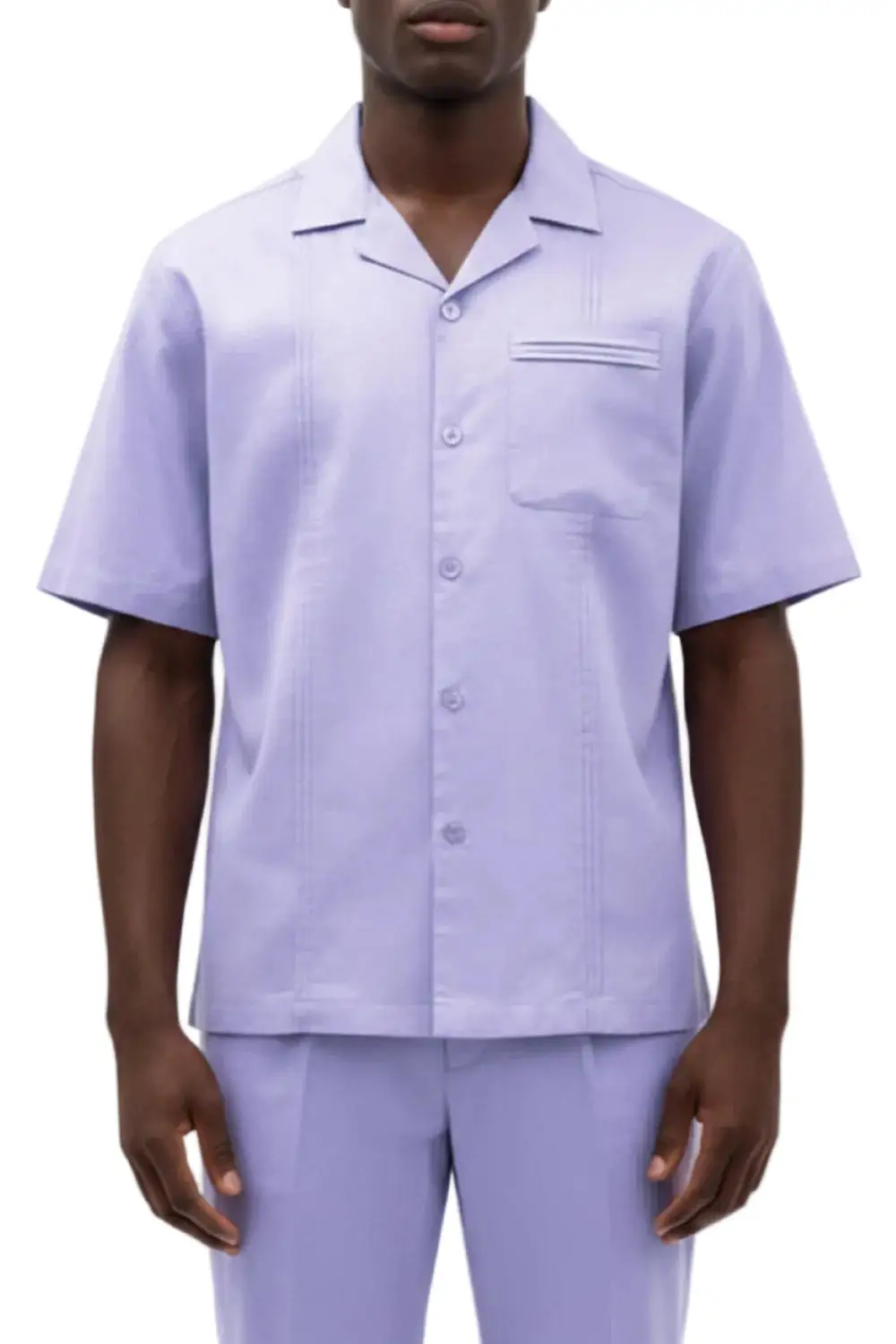 Lavender Relaxed Fit Linen Pleated Short Sleeve Walking Suit Set