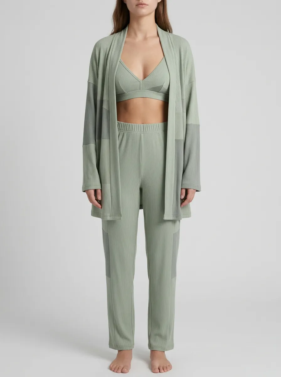 Colorblock Paneled Cardigan Lounge Set