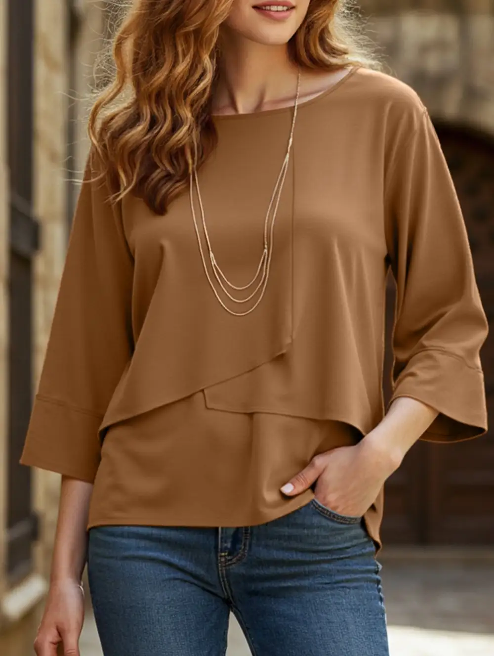 Crew Neck Double-Layer Top Shirt