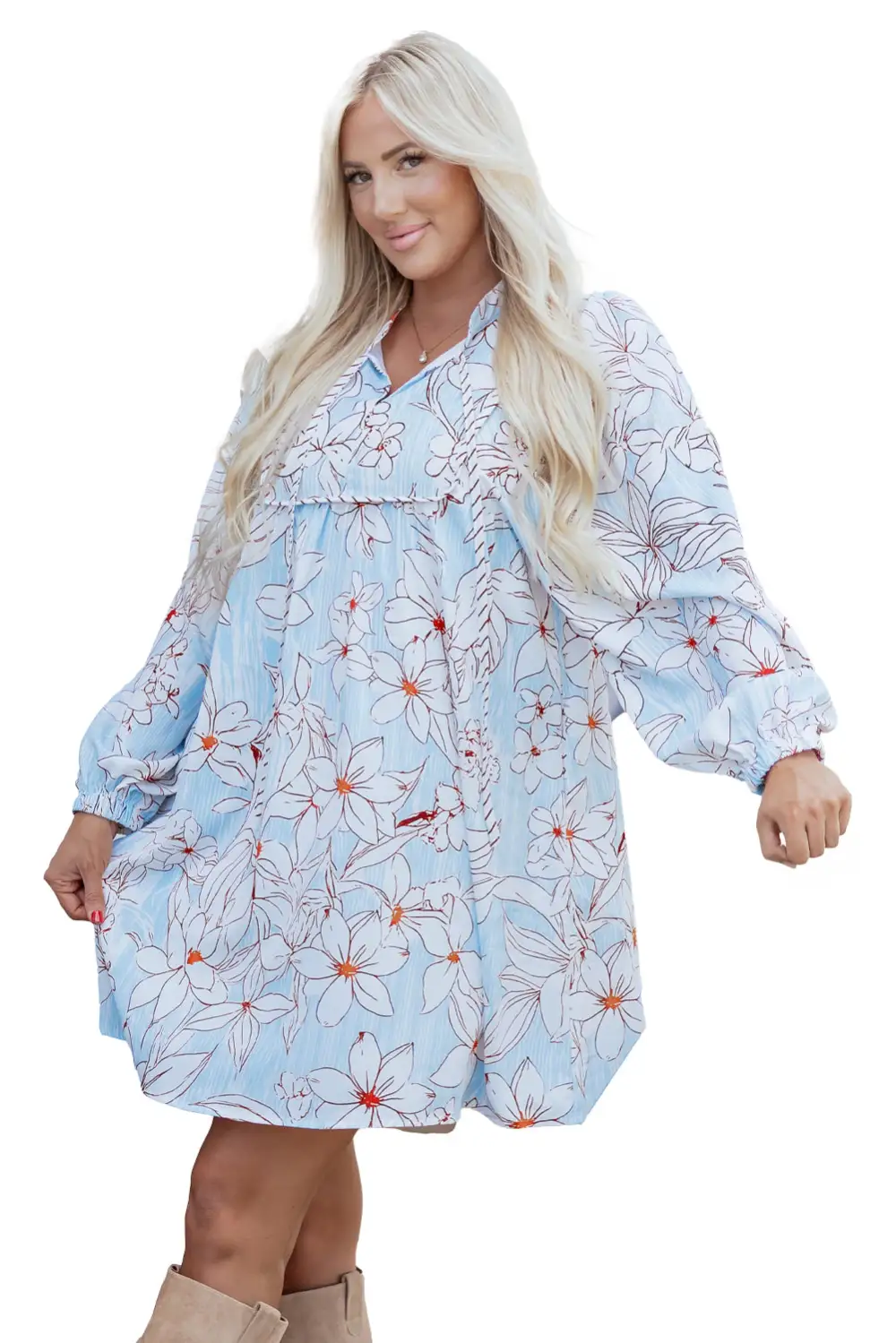 Polished Detail Floral Printed Mini Dress