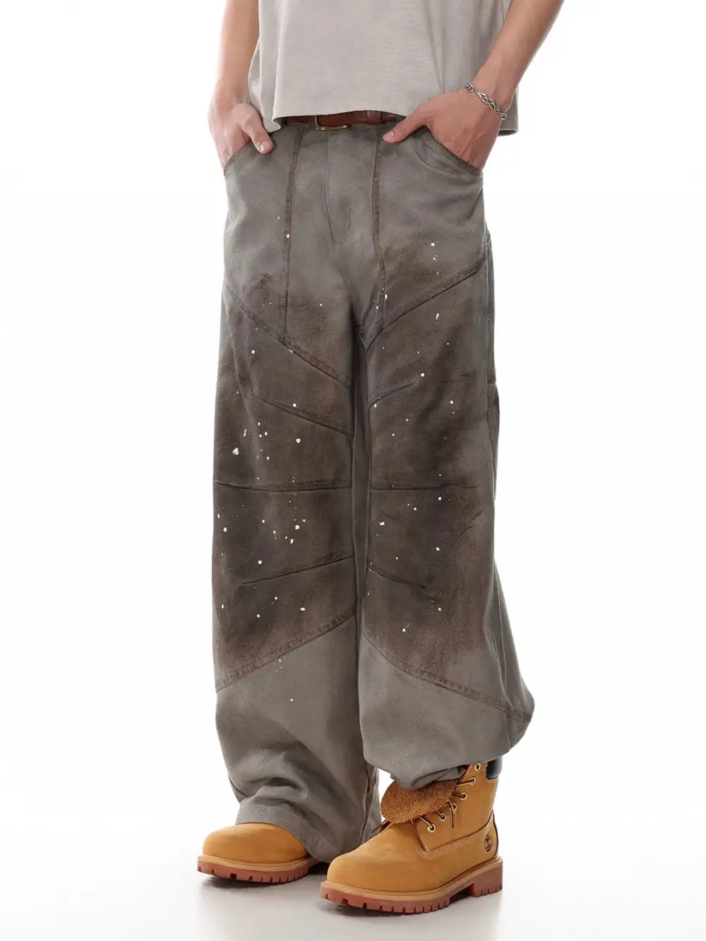 Wide-Leg Graphic Washed  Pants