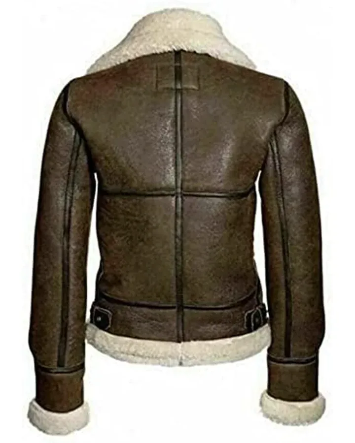 Aviator Bomber Shearling Distressed Jacket