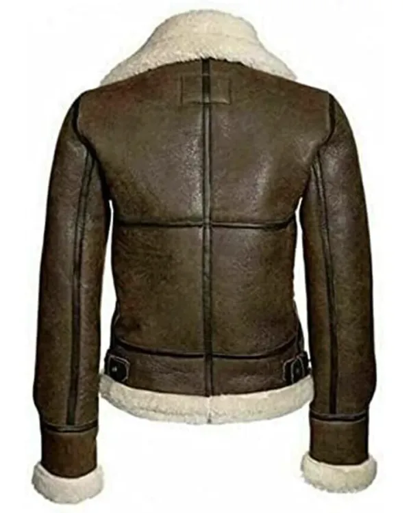 Aviator Bomber Shearling Distressed Jacket