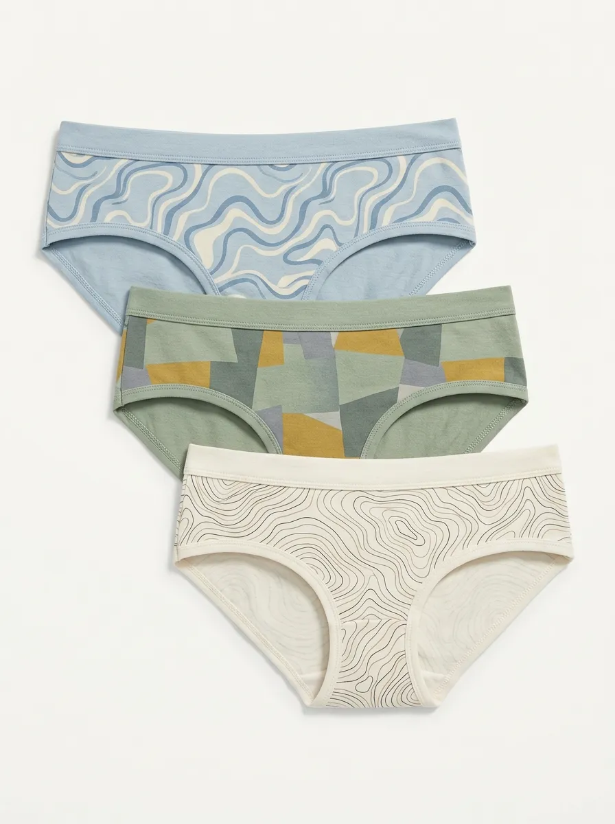 Women's Abstract Geometric Wavy Topographic Printed Three Pack Panties