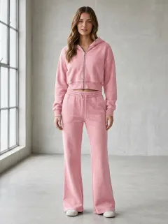 Women's Vintage Inspired Washed Vintage Inspired Cropped Hooded Jacket and Flare Pants Active Set