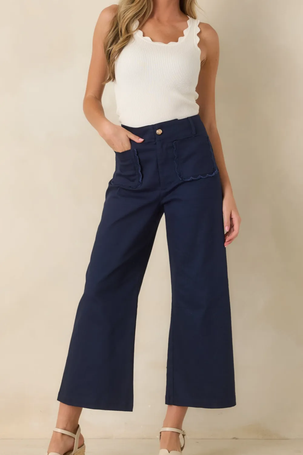 Cotton Scalloped Pocket Pants