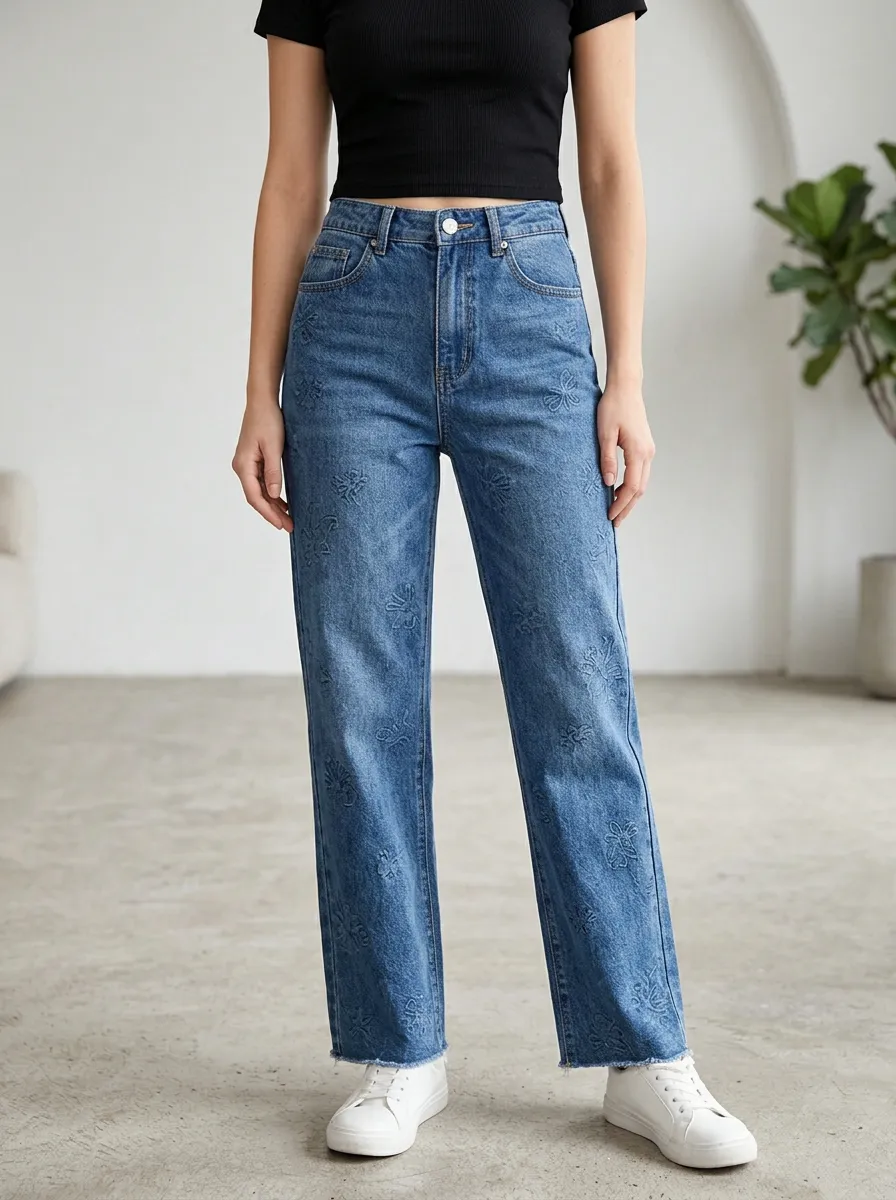 Women's Casual Fashion Butterfly Pattern Printed Jeans