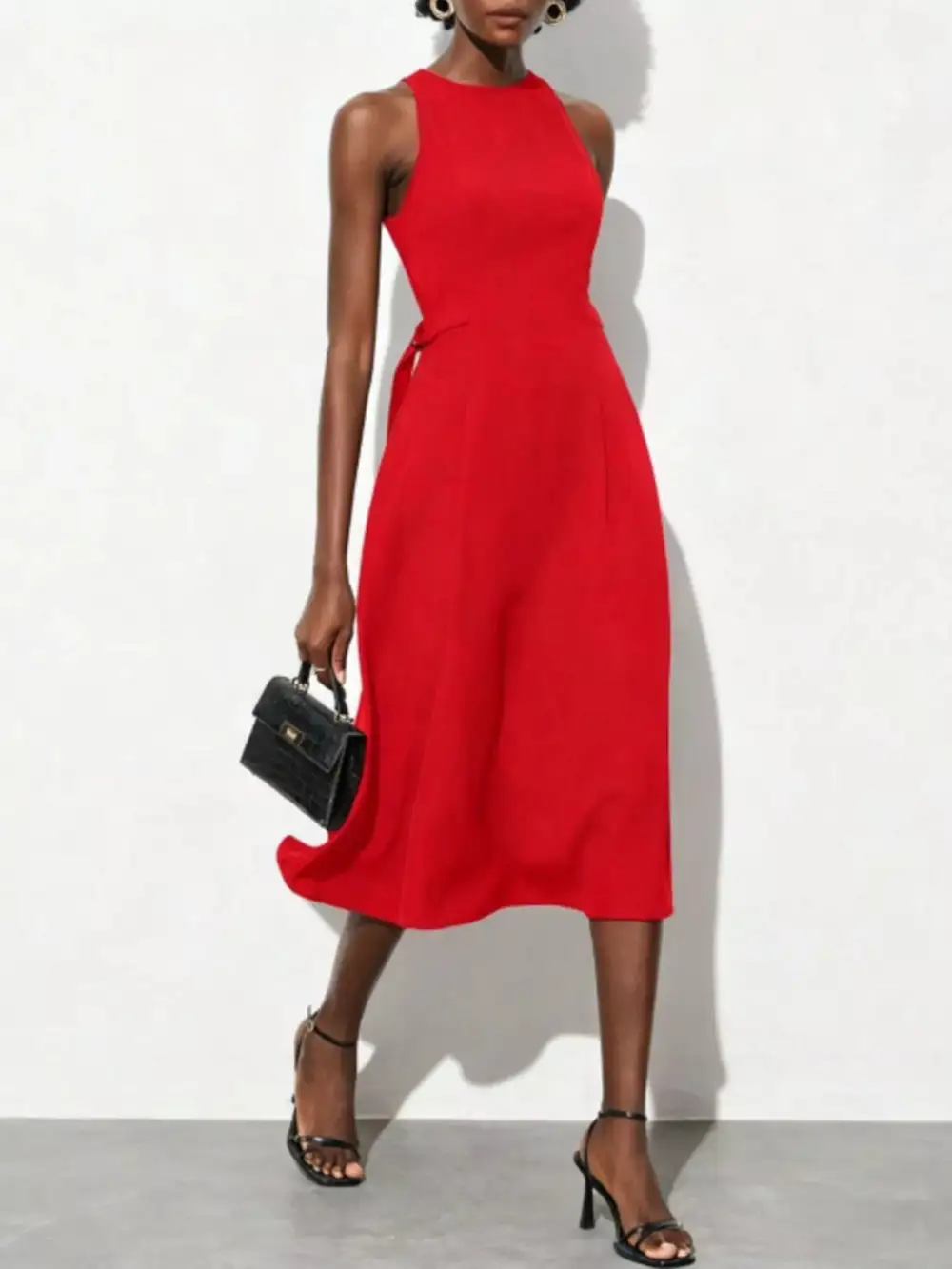 Sleeveless Solid Midi Dress