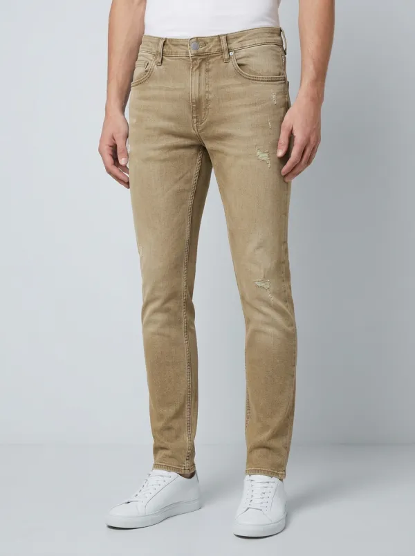 Men's Casual Light Wash Distressed Slim-Fit Jeans