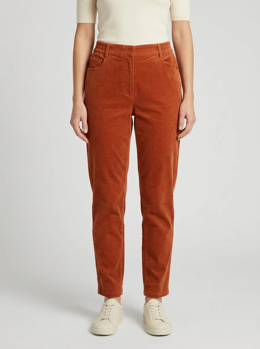 Women's Elastic-Waist Slant-Pocket Straight-Leg Corduroy Pants