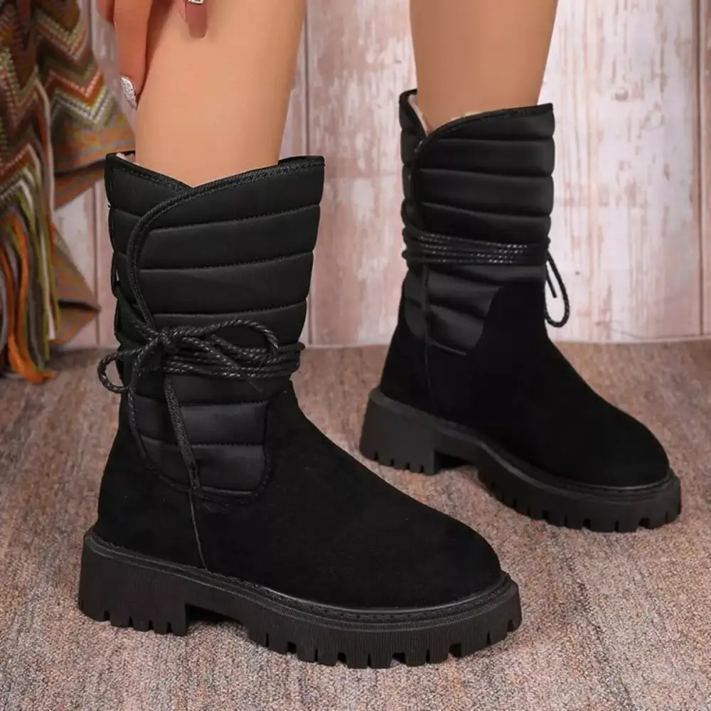 Quilted Lace-up Mid-calf Boots