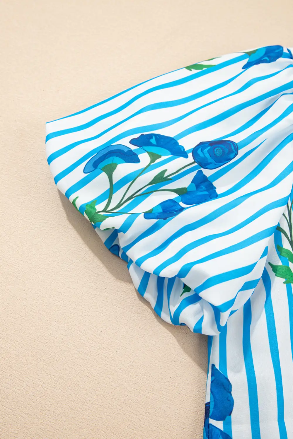 Striped Floral Notched Neck Blouse