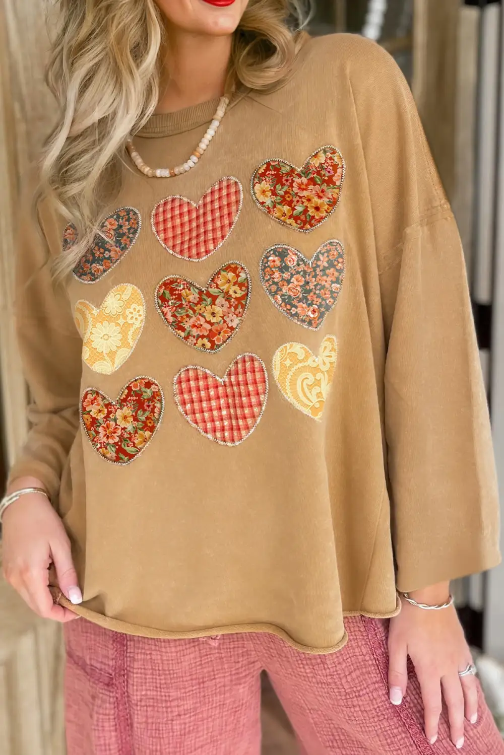Plaid Floral Heart Accent Sweatshirt