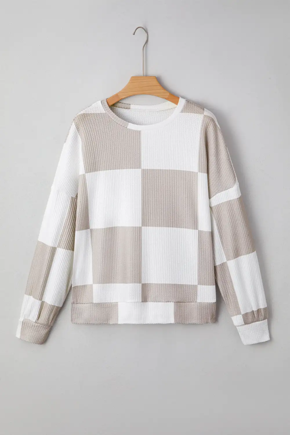 Women's Checkered Textured Long Sleeve Top