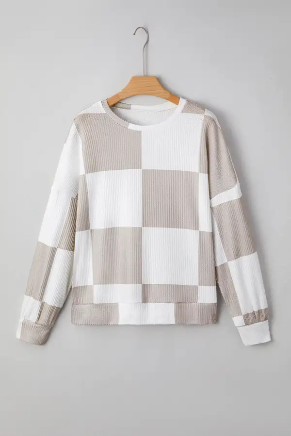 Women's Checkered Textured Long Sleeve Top