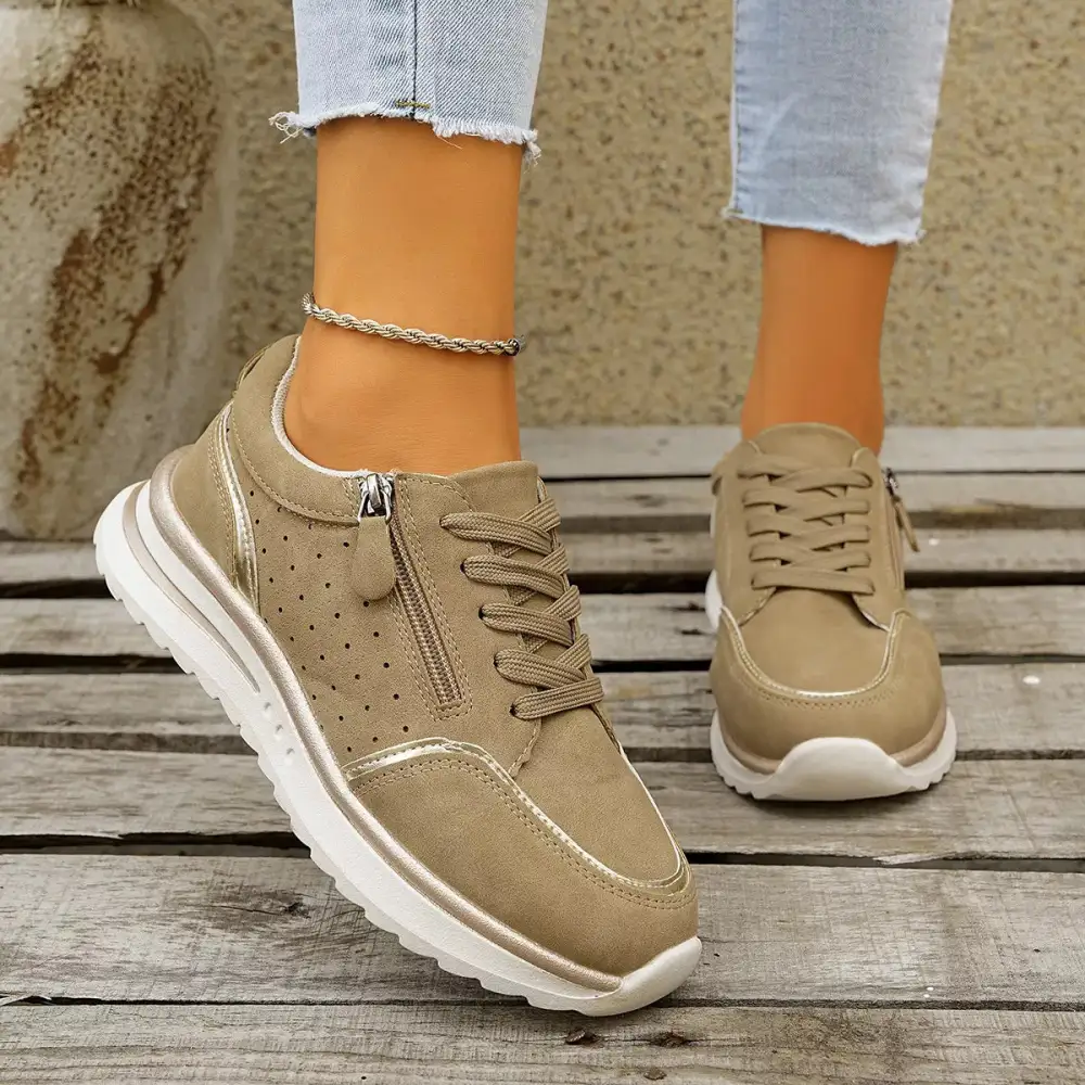 Refined Round Toe Lace-Up Sneakers