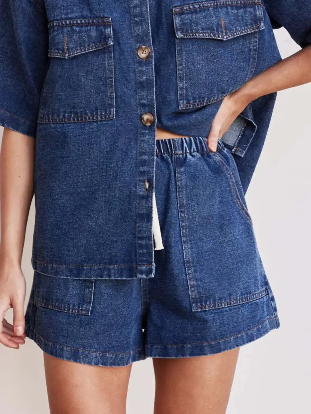 Elastic Waist Shorts Denim Pants