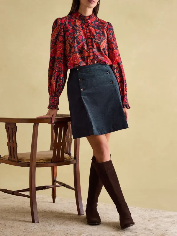 Navy Frill Neck Blouse