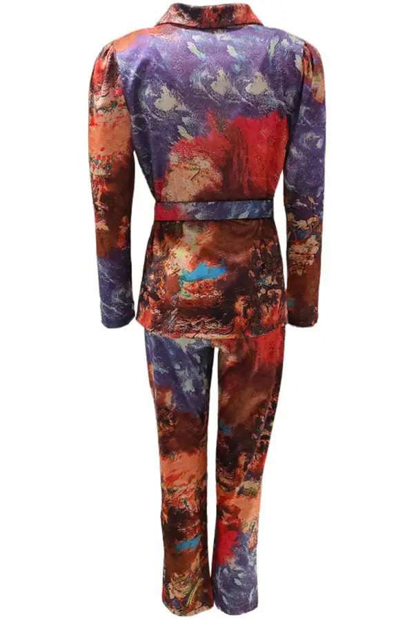 Belted Notched Lapel Long Sleeve Pant Set