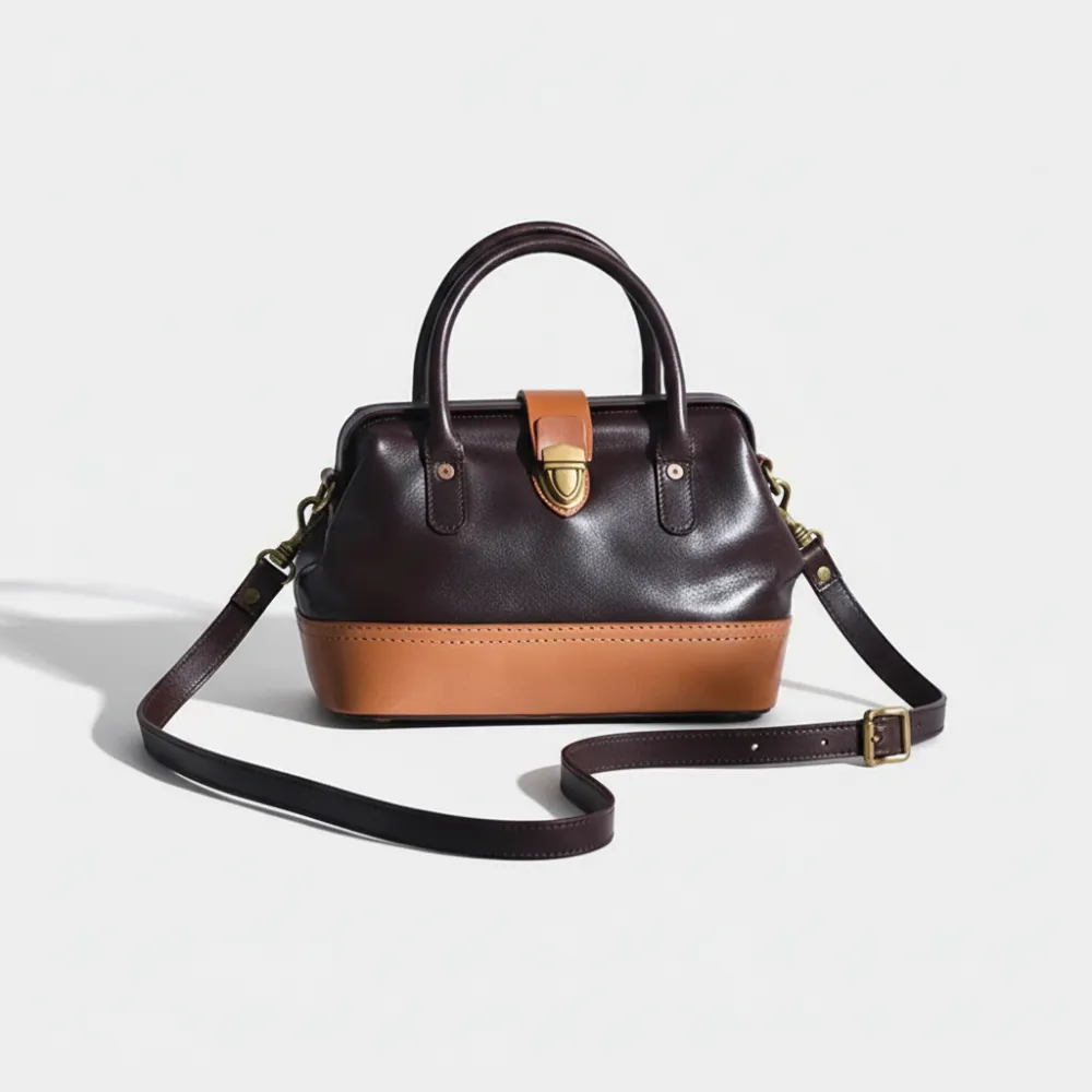 Color Block Leather Doctor Shoulder Bag