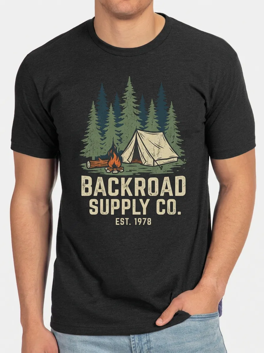 Men's Camping Lover Forest Tent Campfire Printed T-shirt