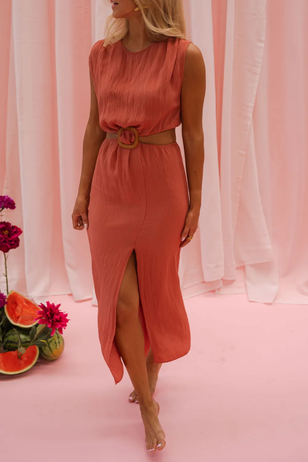 Shimmer Round Neck Midi Dress