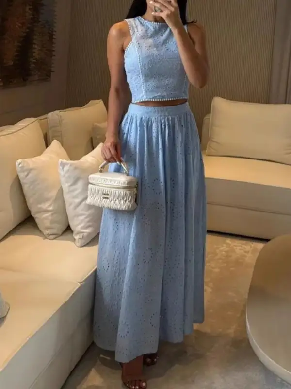 Cropped Eyelet Coordinated Set