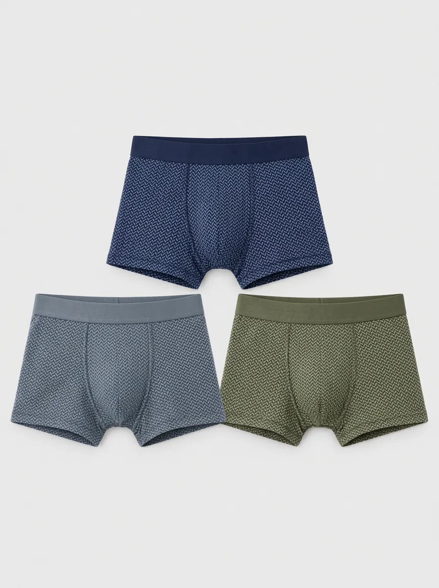 Men's Herringbone Pattern Multi-Pack Printed Boxer Briefs