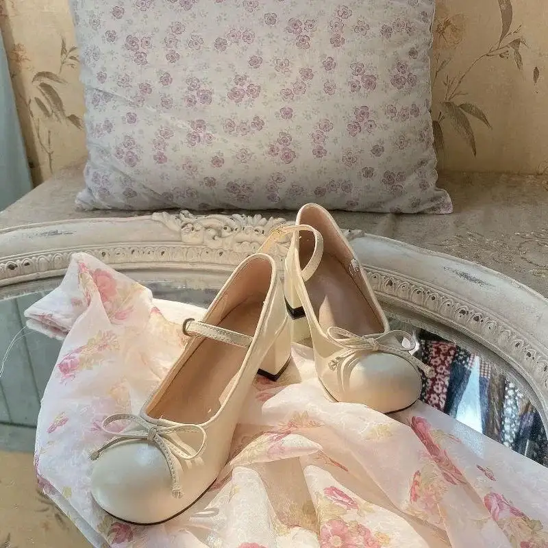 Bow-Detail Mary-Jane Round-Toe Flats