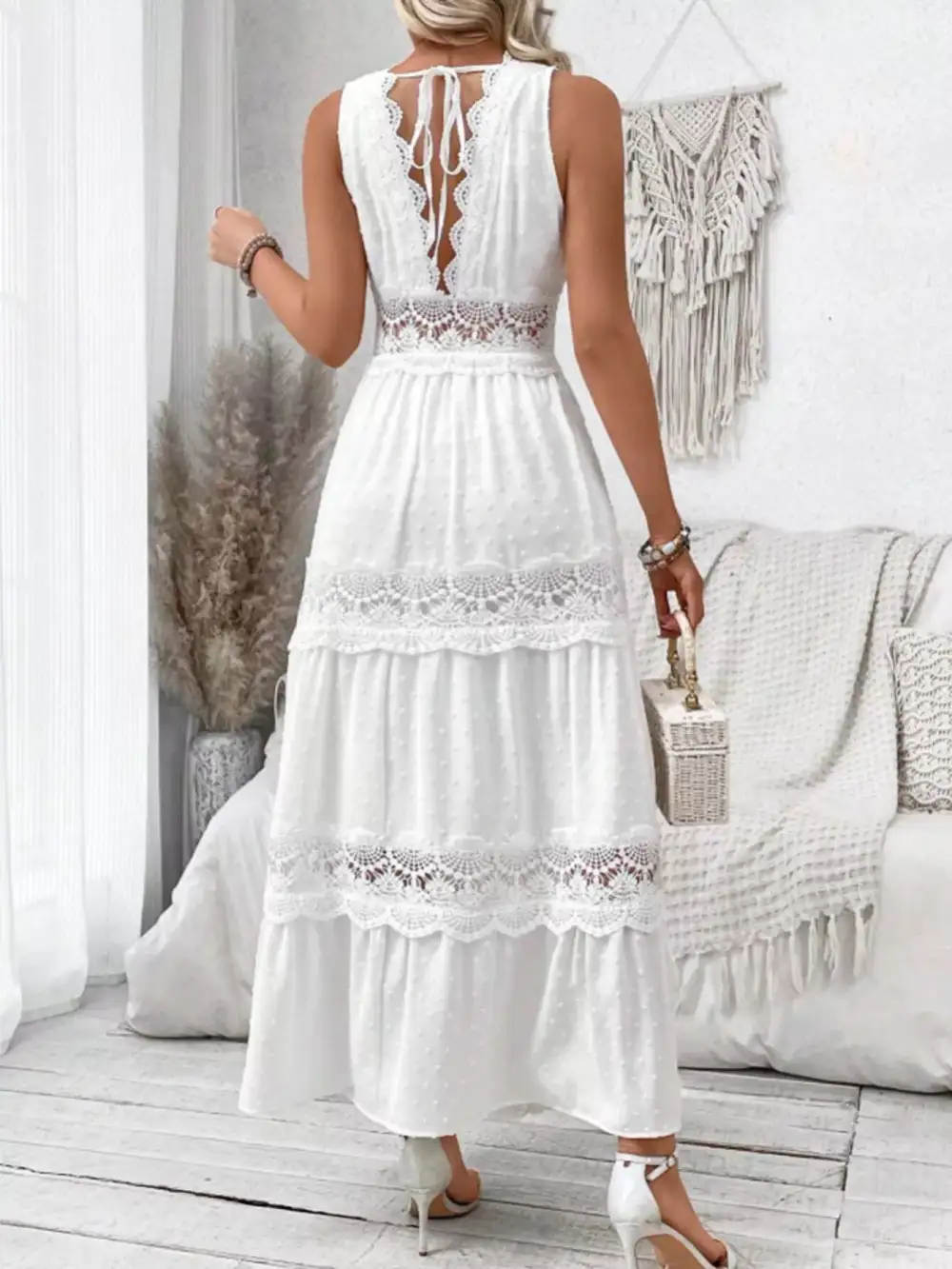 Lace Tiered Sleeveless Dress Casual
