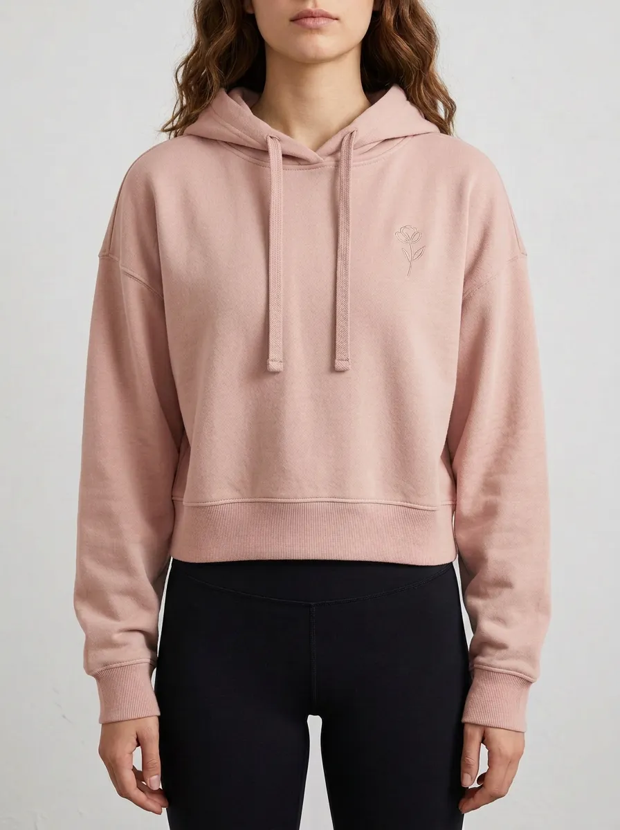 Women's Relaxed Minimalist Floral Sage Green Embroidered Hoodie