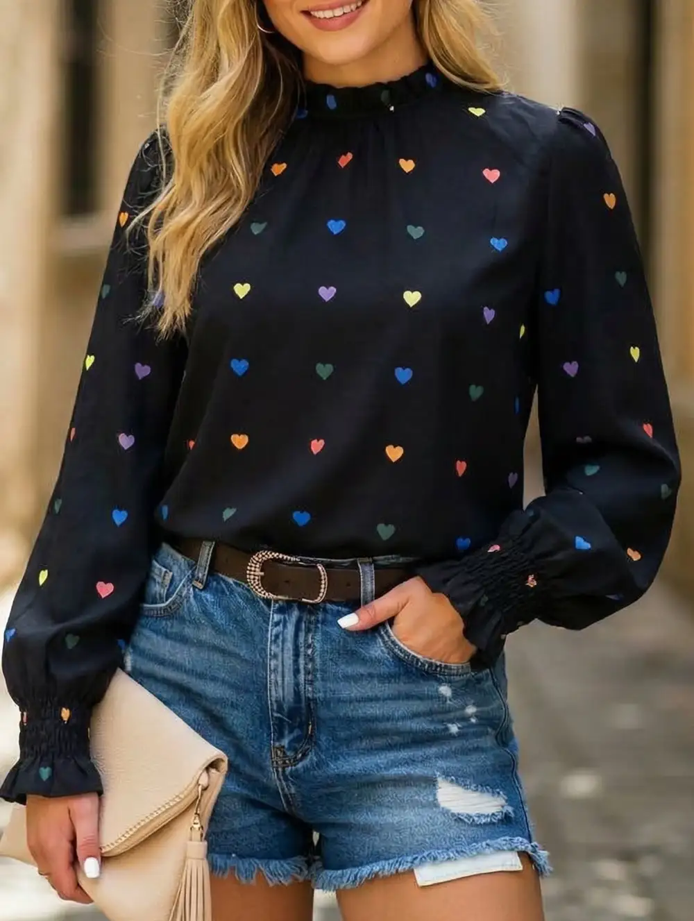 Heart Print Long Sleeve Shirt