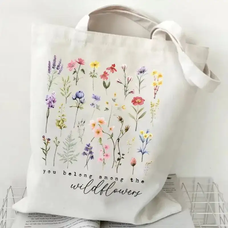 Bohemian Canvas: Flower-Pattern Shopper Tote Bag