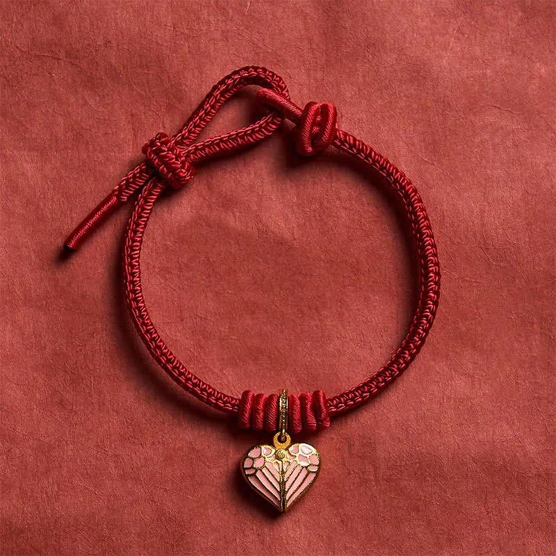 Handmade Braided String Love Heart Charm Bracelet