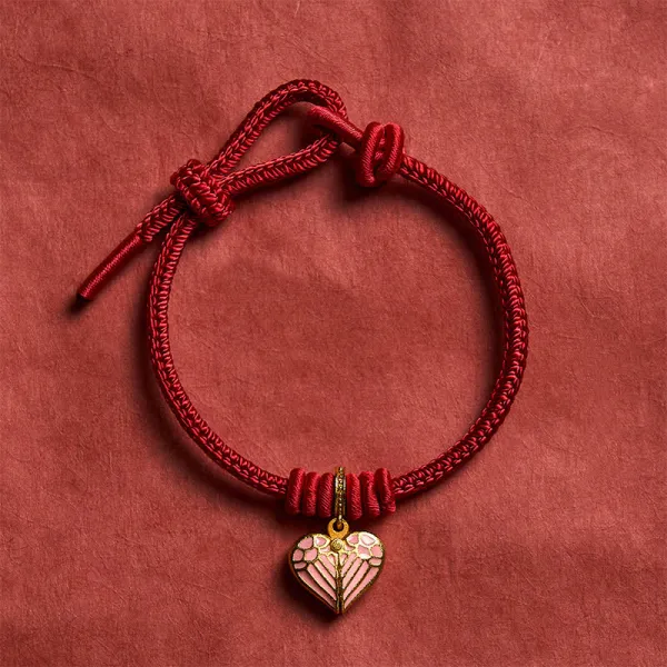 Handmade Braided String Love Heart Charm Bracelet