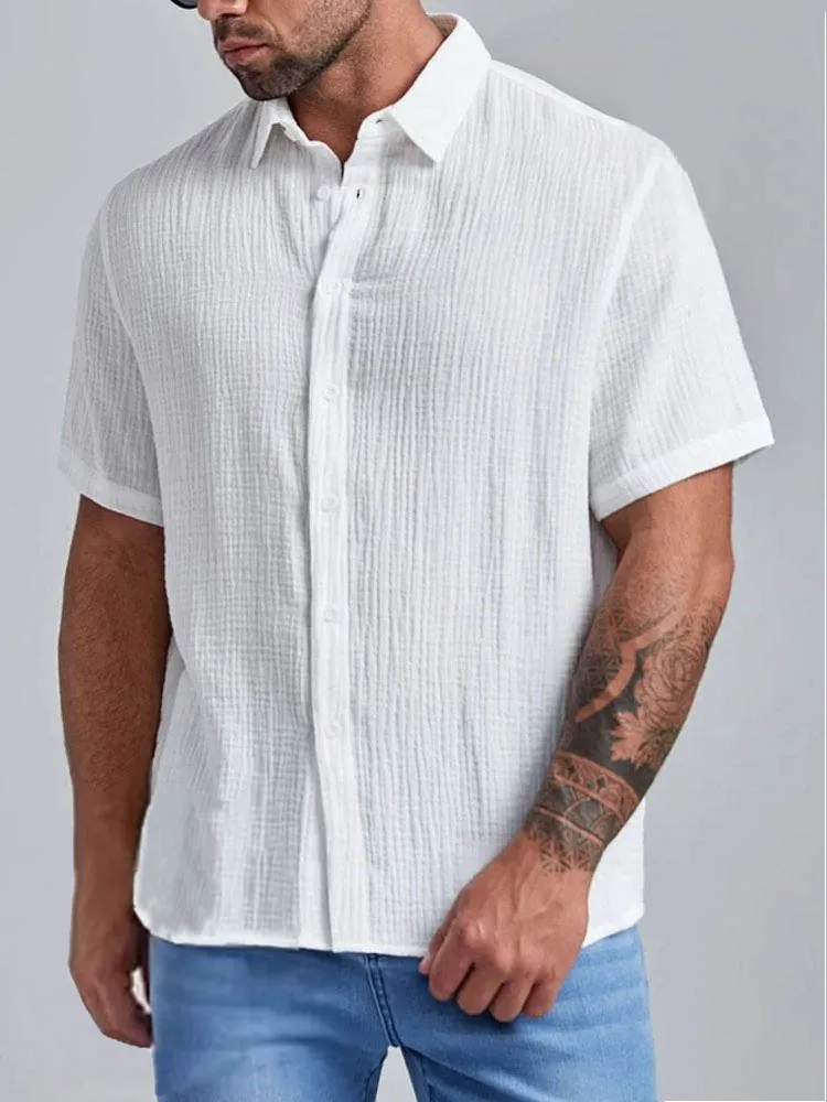 Workwear Cotton Linen Short Sleeve Shirt