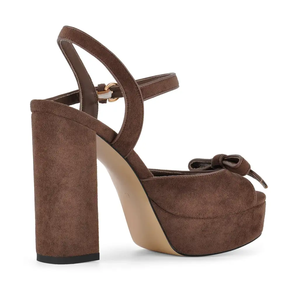 Suede Platform Bow Buckle Strap Sandals