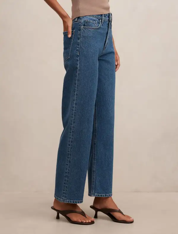 Blue Mid-Rise Straight Leg Jeans