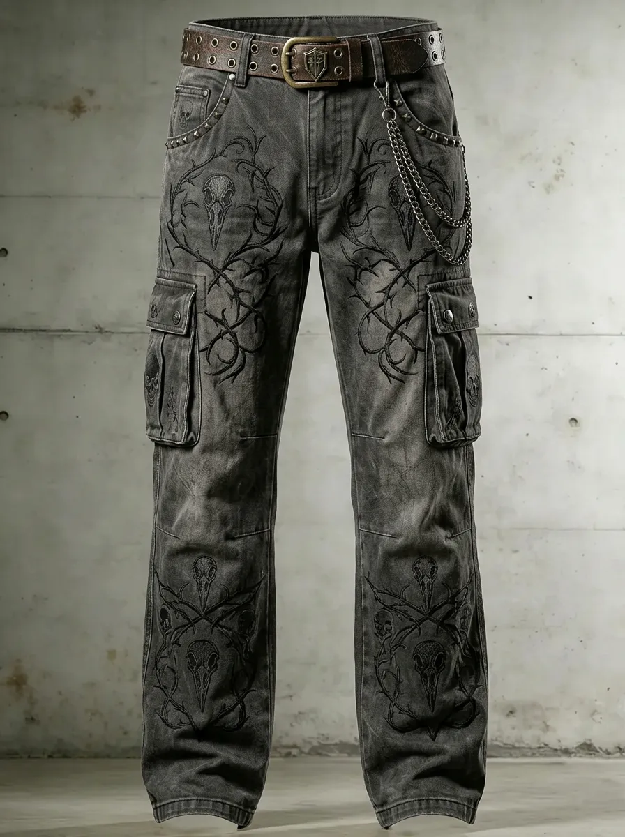 Shadow Skull Thorn Dark Look Men's Gothic Cargo Pants