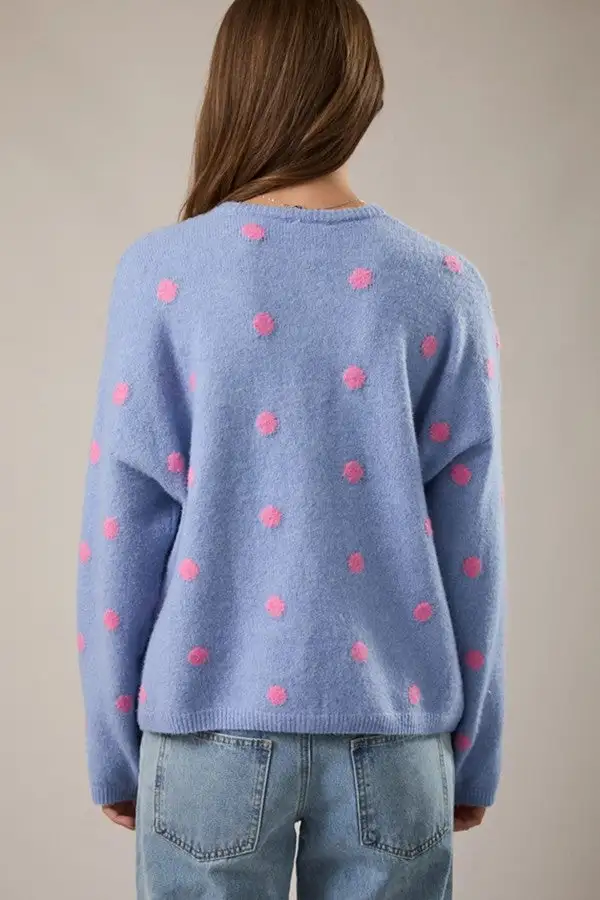Lavender Polka Dot Knit Cardigan