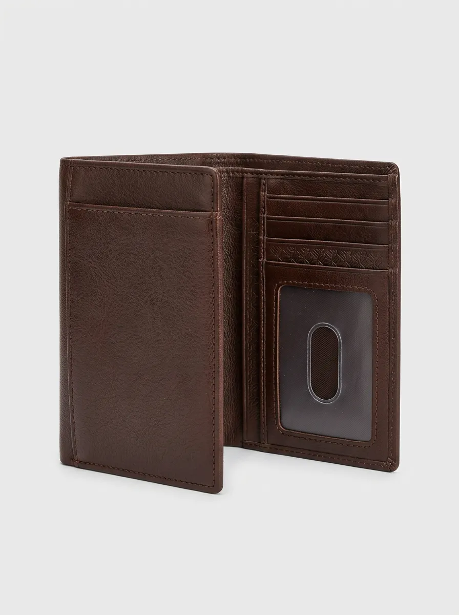 Men's Classic Brown Leather Bifold ID Window Wallet