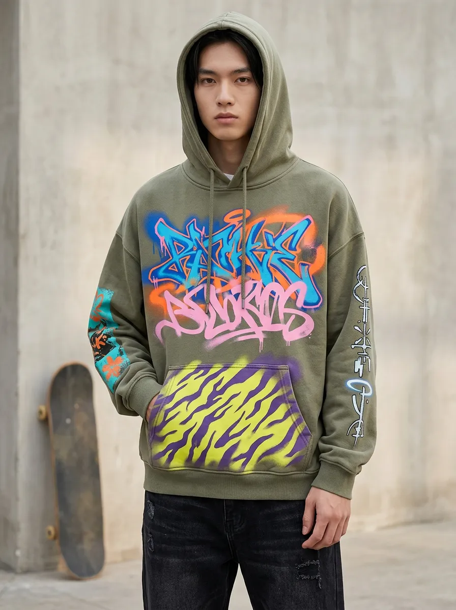 Unisex Graffiti Tiger Stripe Graphic Hoodie