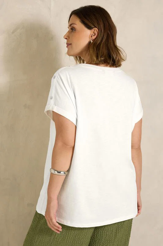Ivory White Button Shoulder T-Shirt detail 2