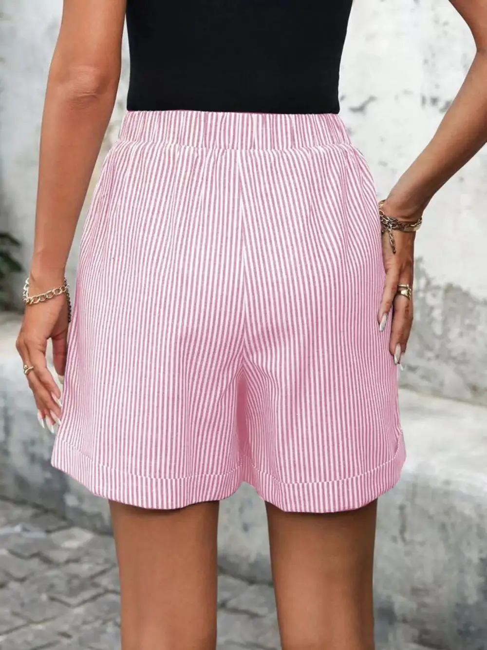 Refined Drawstring Striped Casual Shorts