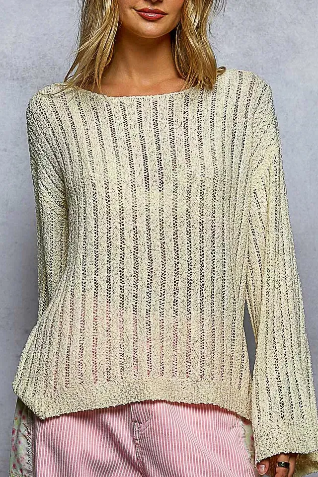 Round Neck Long Sleeve Open Weave Sweater