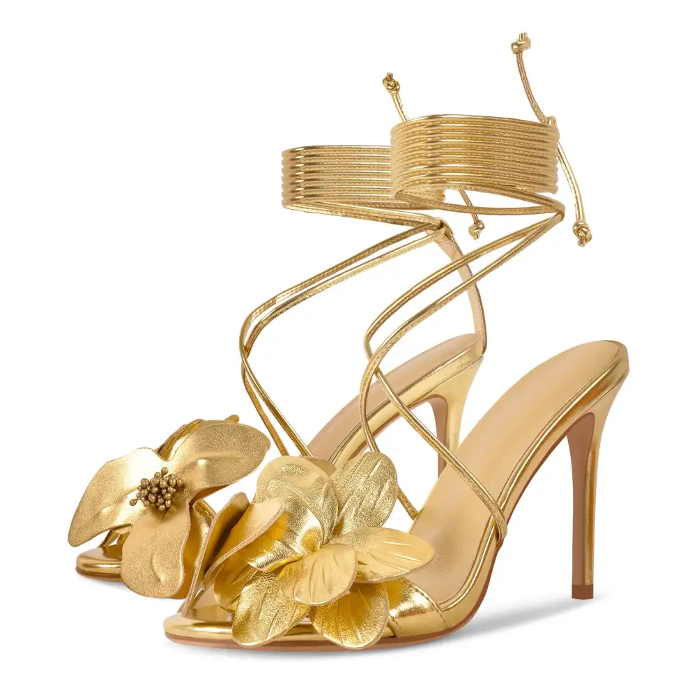 Round Toe Flower Cross Lace Up Sandals