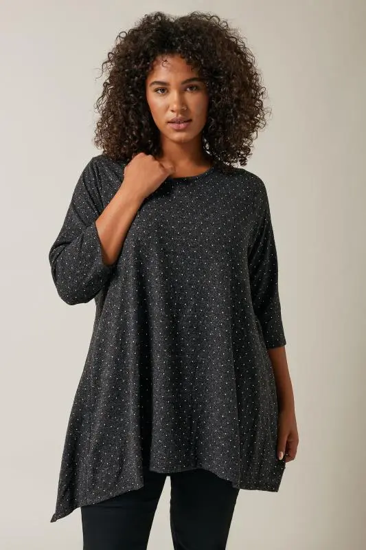 Charcoal Grey Studded Detail Hanky Hem Top