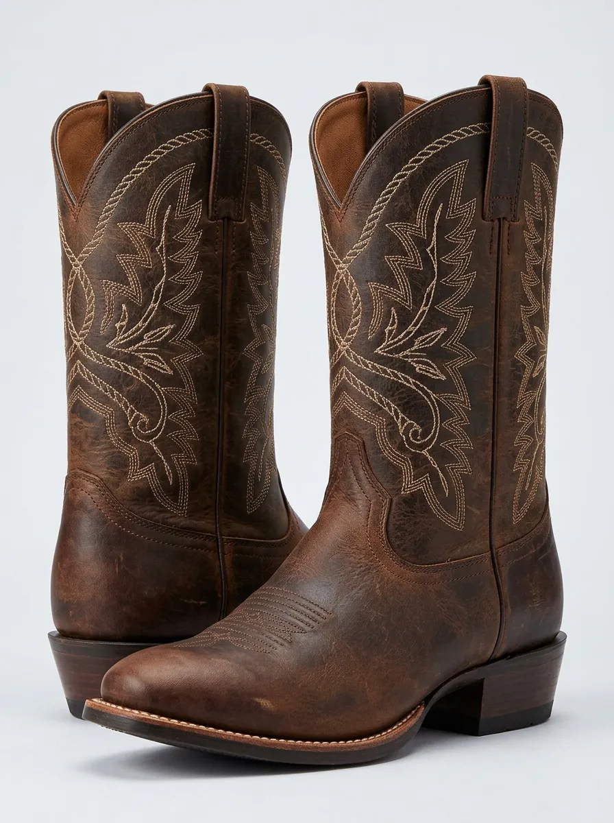 Men's Western Embroidered Construction Outdoor Straight-Leg Boots