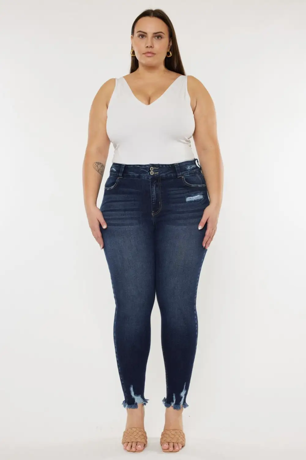 High Waist Raw Hem Jeans