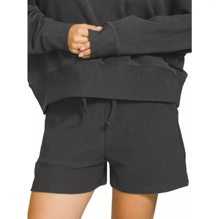 Relaxed Ribbed Round Neck Pullover and Shorts Set